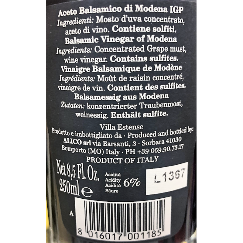 VINAIGRE BALSAMICO ARGENTO VILLA ESTENSE IGP MODENA 25CL